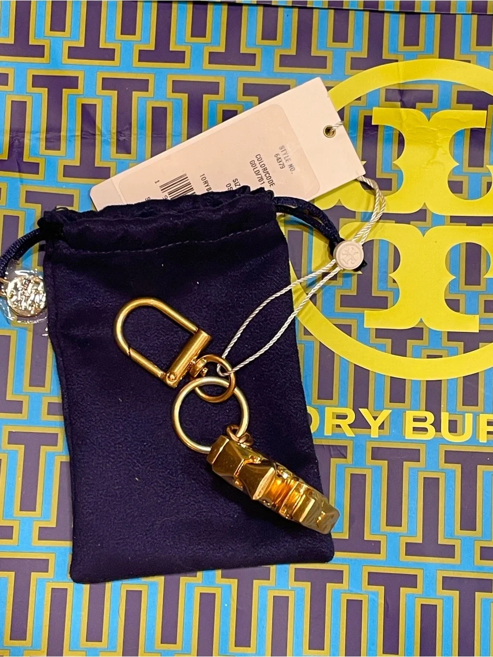 NWT~Tory Burch~Gold-Tone Logo Key\Purse Charm - Picture 4 of 5